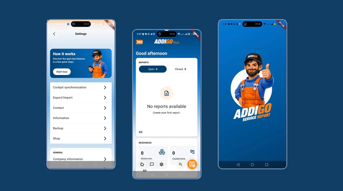 Addigo service report app screenshot