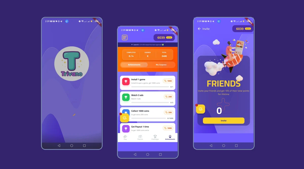Trivano rewards app screenshot